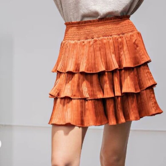 Anthropologie Terracotta Tiered Mini Skirt - Size L (NWT) - Picture 1 of 6